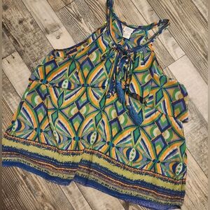 Charming Charlie Blue Green Sleeveless Graphic Tank Size Medium